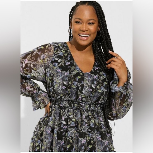 Torrid Mini Lurex Chiffon Tiered Dress - Picture 3 of 5